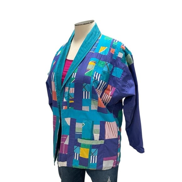 Handmade Patchwork Kimono Jacket Colorful Boho Art Wear Retro Oversized Eclectic - Picture 7 of 10